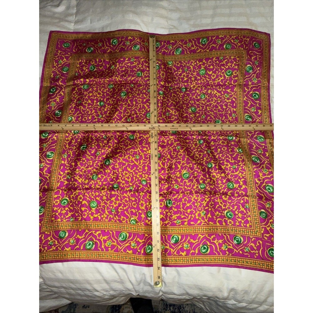 Oscar de la Renta Vintage Silk Scarf Fuschia Orange Abstract Elegant Lux 34”x34” - Picture 8 of 13